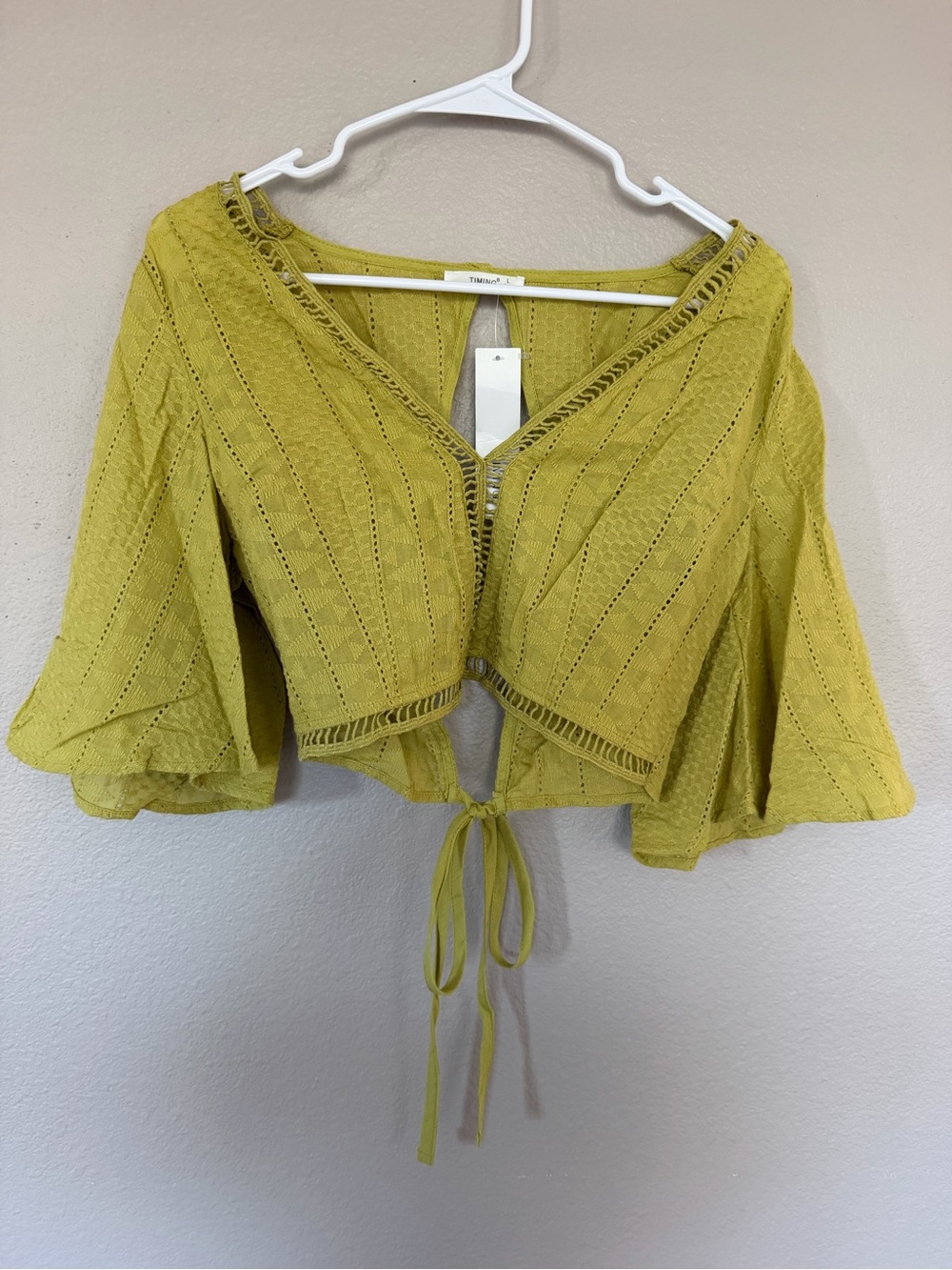Timing Olive Green Tie-Front Lace Knit Crop Top